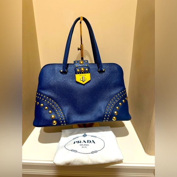 Prada Studded Saffiano Turn Lock Tote - Picture 1 of 16